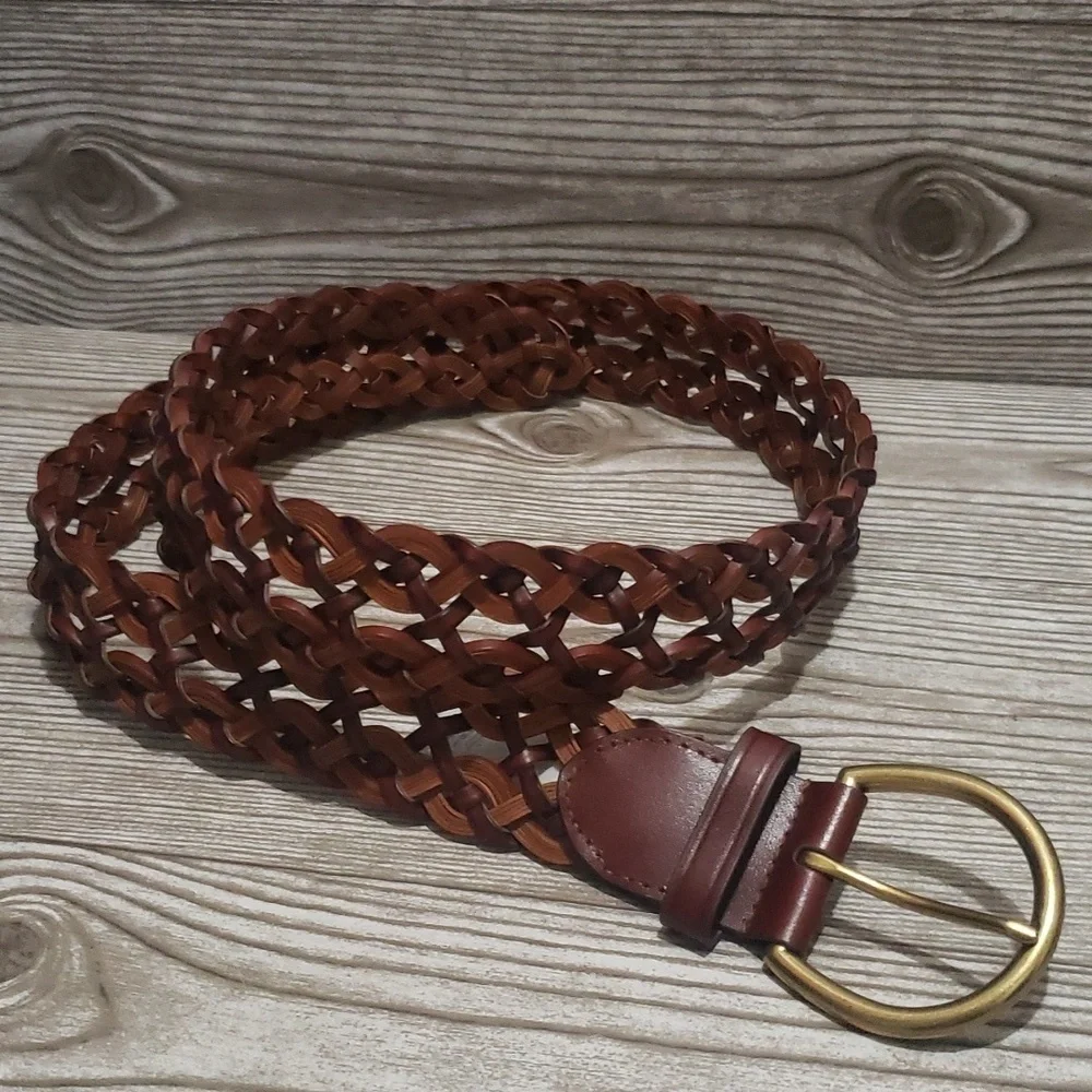 Lands end brown breided bondad leather woman belt L
